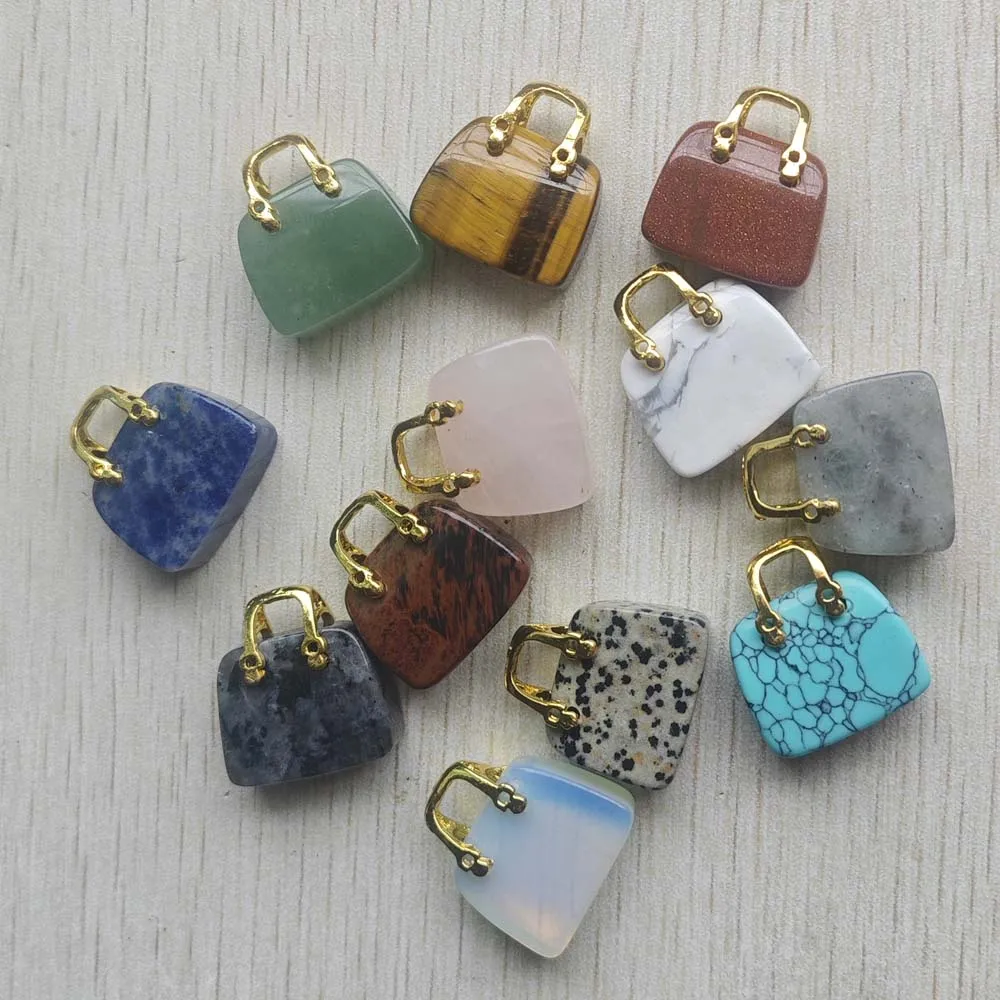 12pcs Mix Natural stone  Fashion good quality Mini bag shape Pendants diy jewelry accessories making Wholesale fast shipping