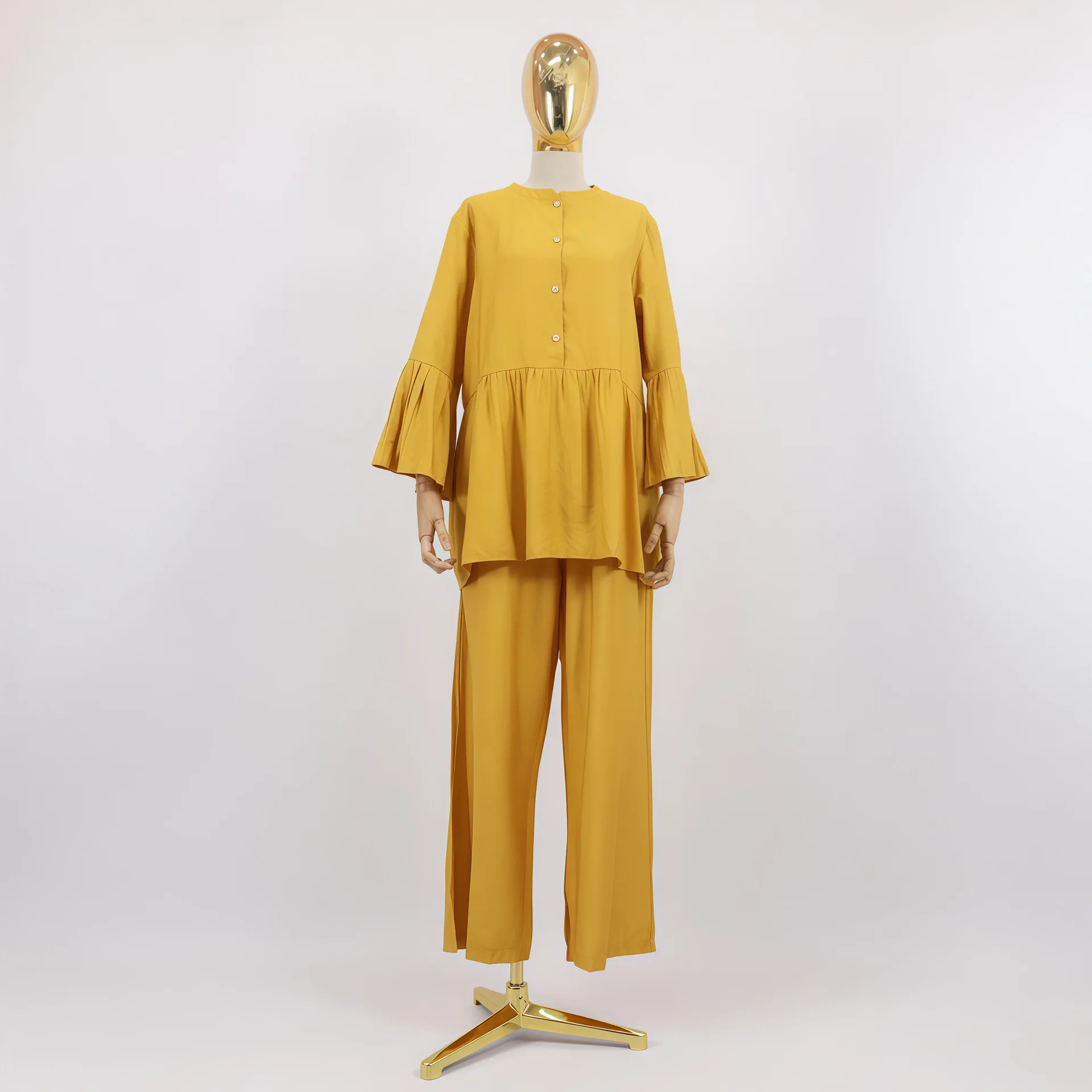 

Ramadan Muslim Women Two Piece Sets Shirt Pants Solid Suits Tops Blouse Musulman Ensembles Moroccan Kaftan Islamic Dress Sets