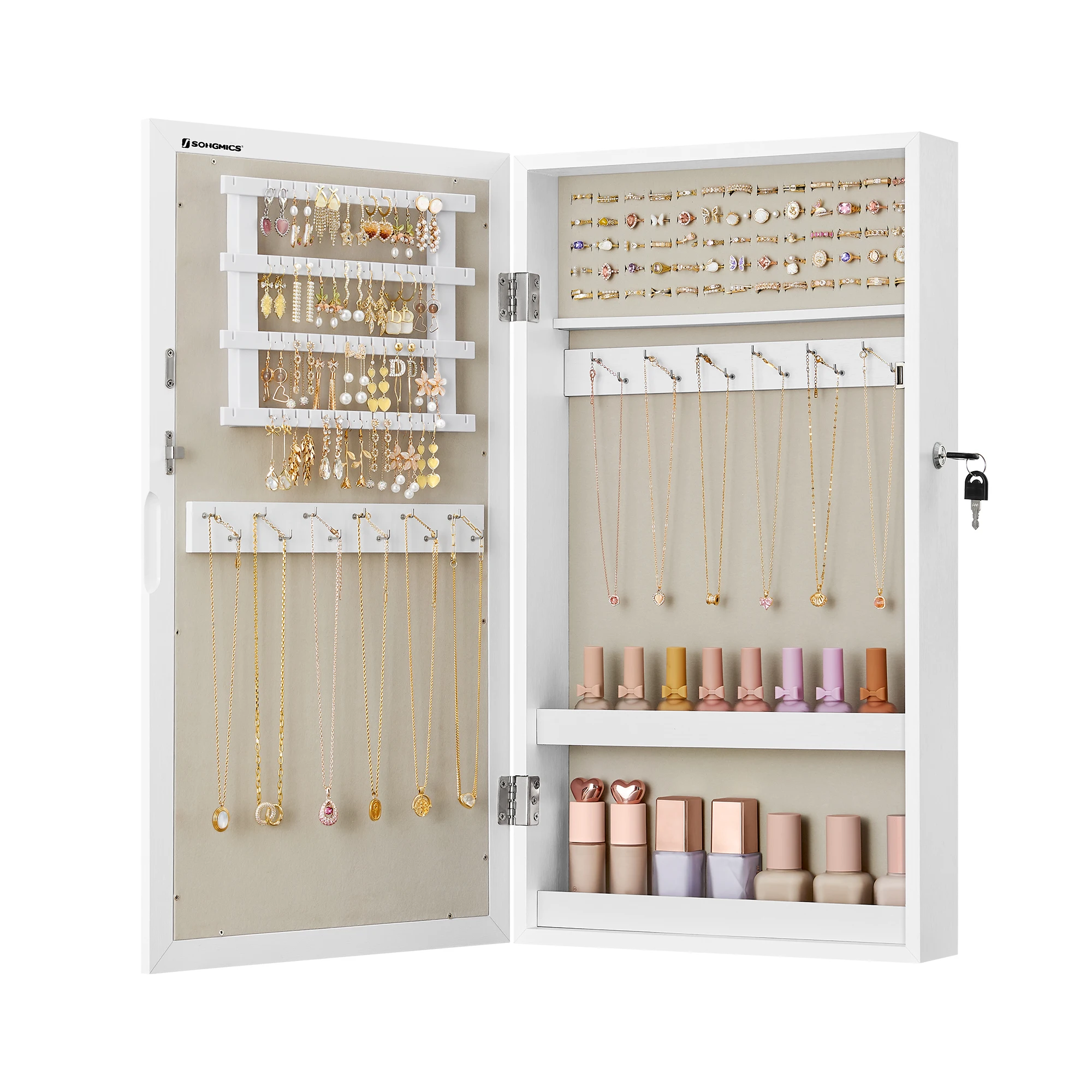 SONGMICS Jewelry wardrobe Mirror wardrobe Hanging wardrobe Lockable Wall wardrobe