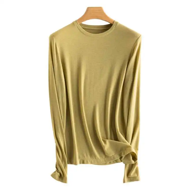 

Autumn Woman Clothes Knitwear Soft Light Thin 30% Wool Lightweight Round Neck Long Sleeved Slim Fit Solid Bottoming Sweater