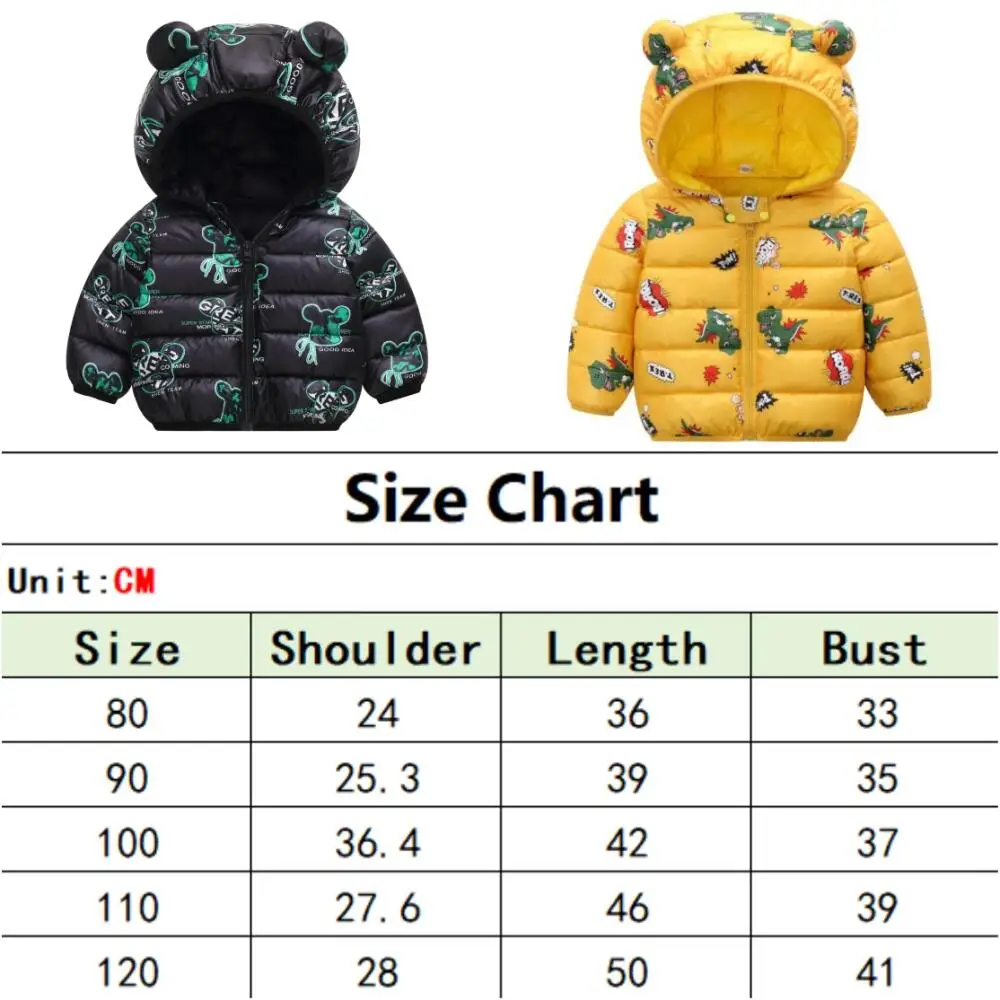 Lightweight Down Jackets for Children, Cartoon Printing, Warm Cotton Coat, Top Clothes for Kids, Girls and Boys, Outdoor,Winter