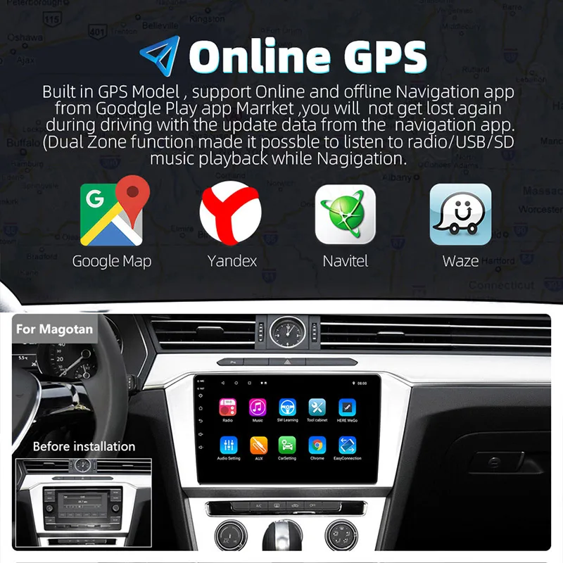 10/9 Inch Universal 2 Din Android 8.1 Car Radio Player 1080P Touch Screen GPS Navigation Bluetooth Wifi SWC DAB FM Mirror Link