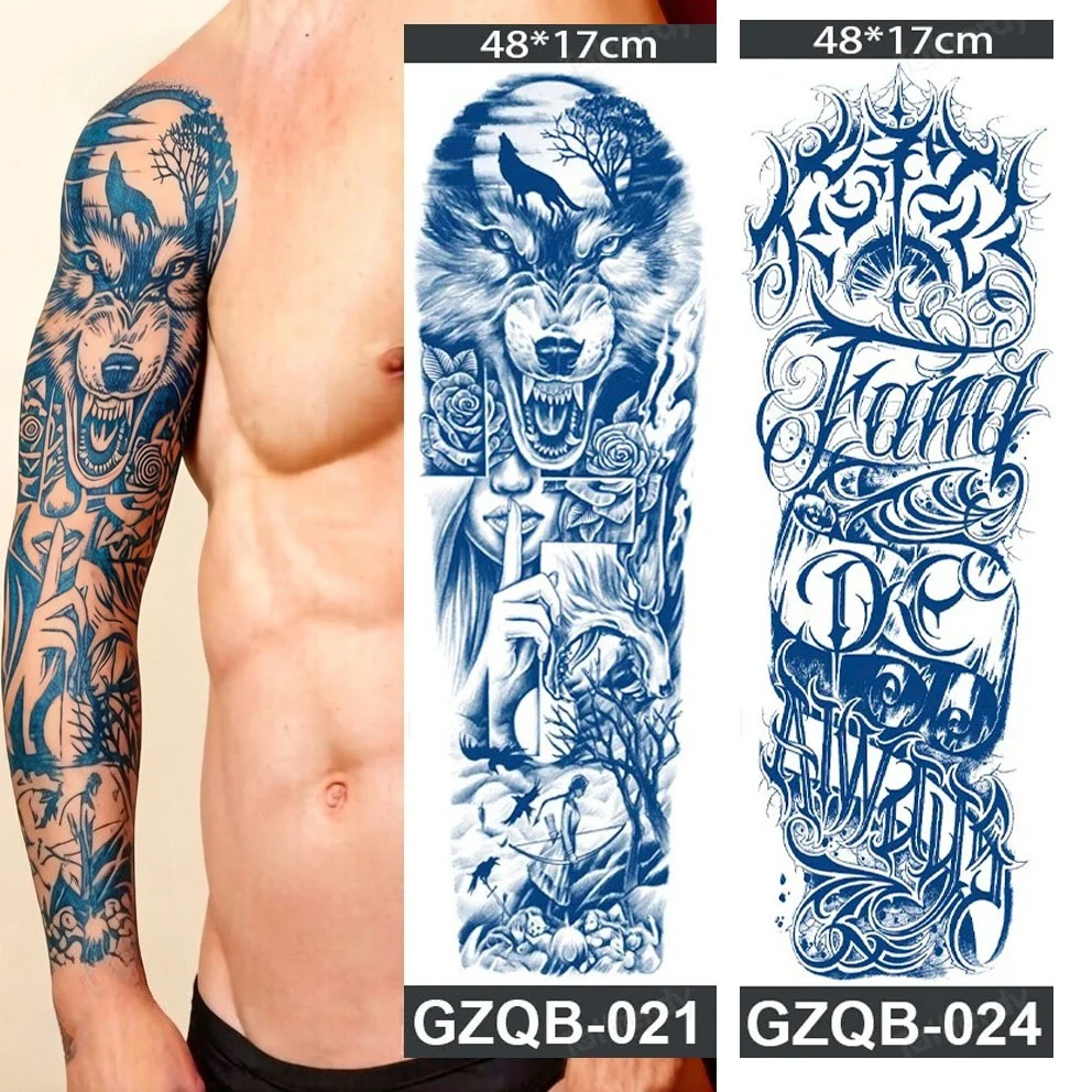 Wolf Sleeve Temporary JuiceTattoo Sticker Lasts 15 Days, Realistic Design for Men&Women, Body Art Tattoo Full Arm Sleeve Tattoo