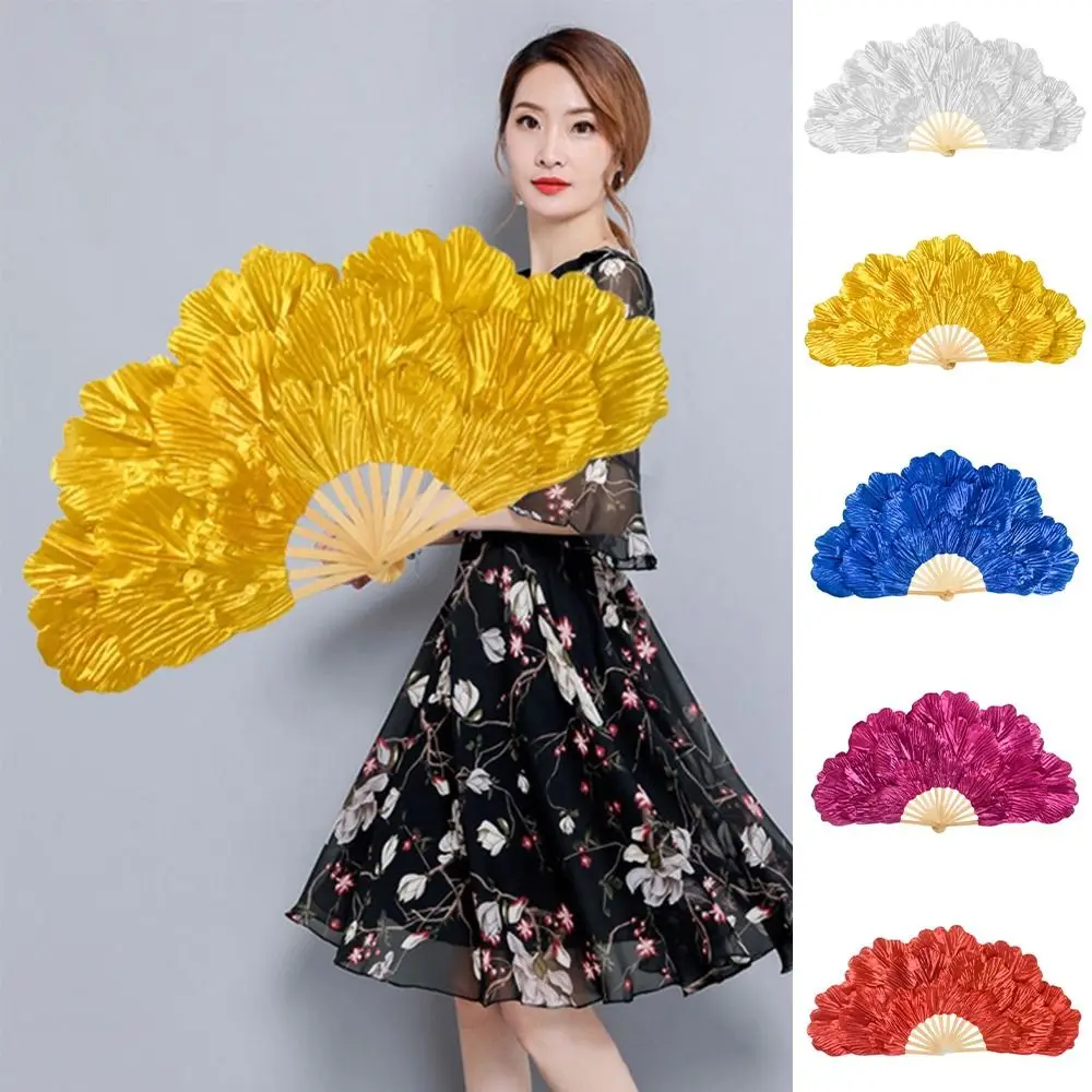 Portable Folding Belly Dancing Fan 38cm/45cm Long Imitation Peacock Silk Fans Peony Performance fan Square Dancing