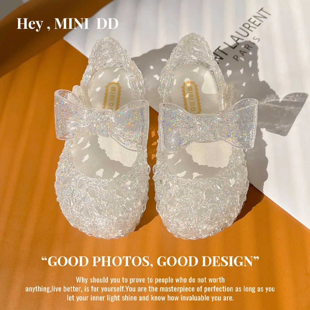 2024 Hot Sale Mini DD Children Jelly Shoes High Soft Quality Princess Bowknot Hallow Girl Summer Sandals Kids Beach Shoes DD039