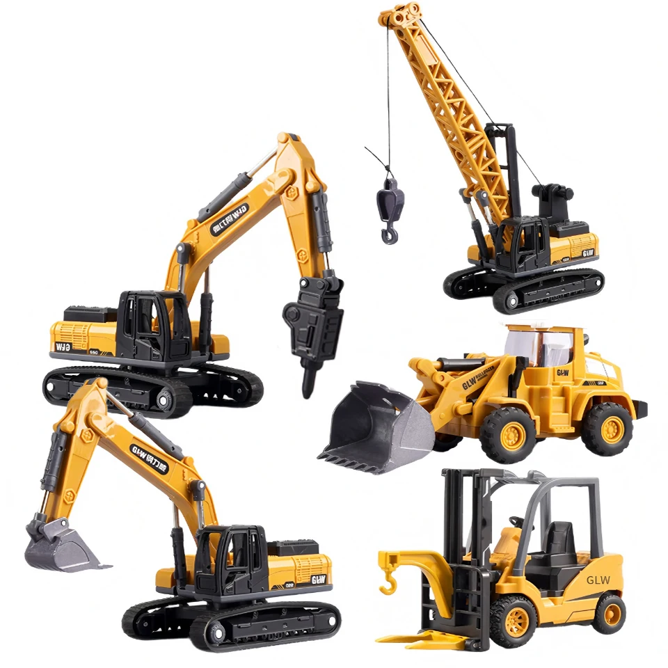 1:70 Mini Engineering Diecast Car Set Forklift Excavator Bulldozer Construction Vehicle Inertia Alloy+Plastic Toys for Children