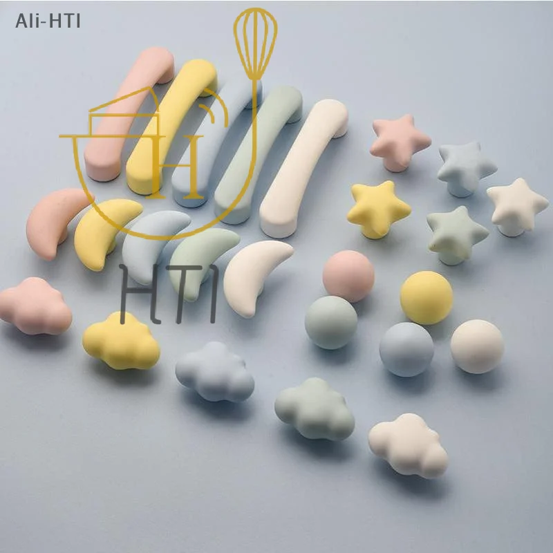 Ceramic Cabinet Pull Handle Cute Star Moon Cloud Shape Colorful Drawer Knob For Wardrobe Cupboard Furniture Decoration