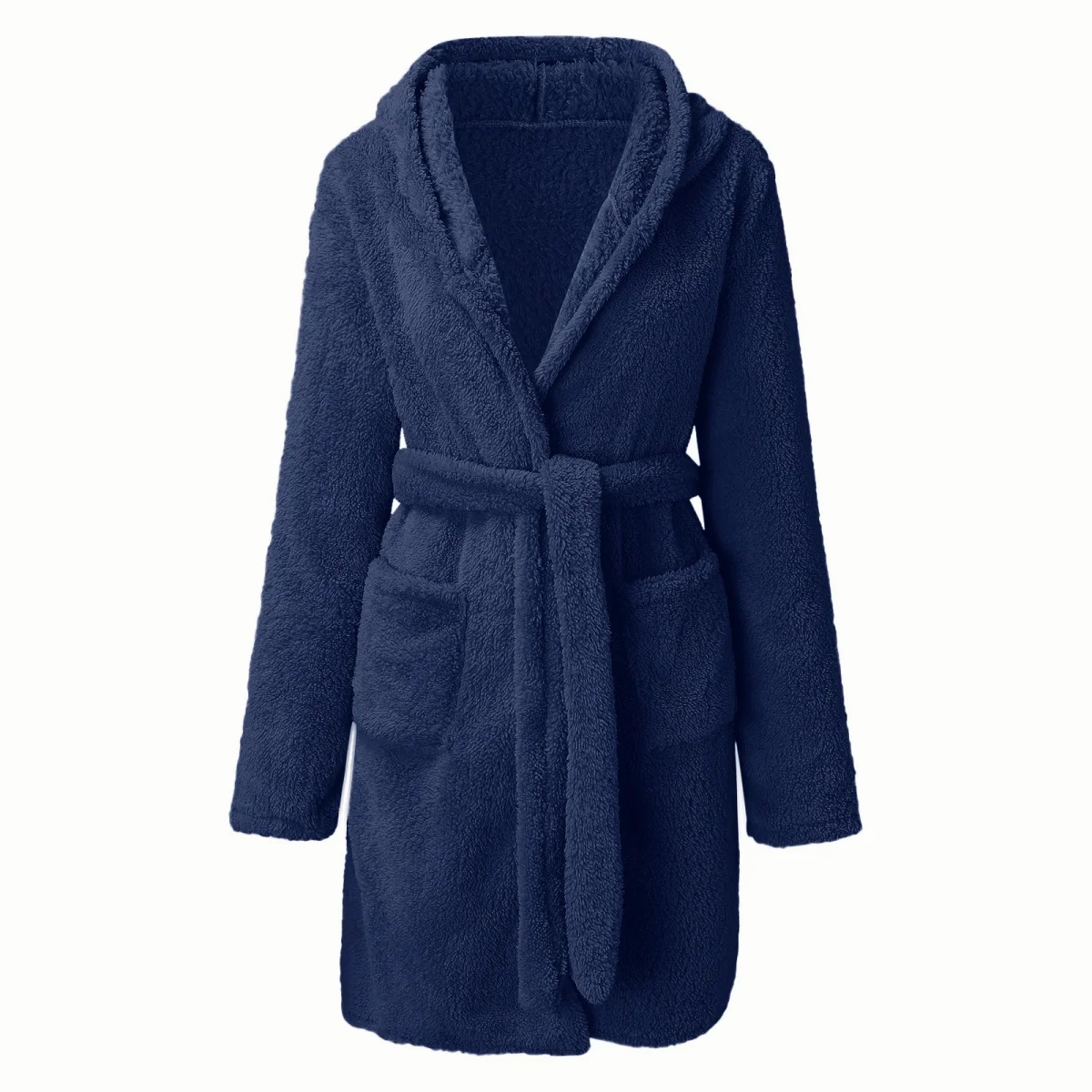 1 piece of hooded home plush pajamas, solid color warm bathrobe