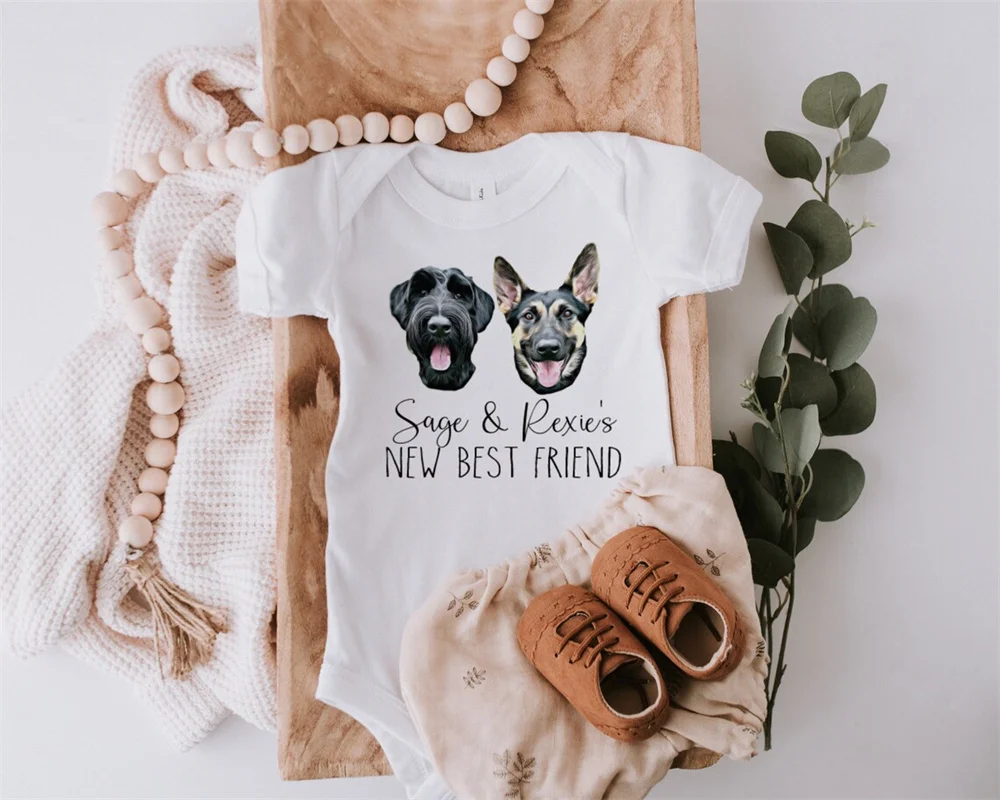 Custom Pet Portrait Baby BodySuit | Custom DOG bodysuit, Baby Shower, Pregnancy Announcement, Baby and Dog, New sibling, My new