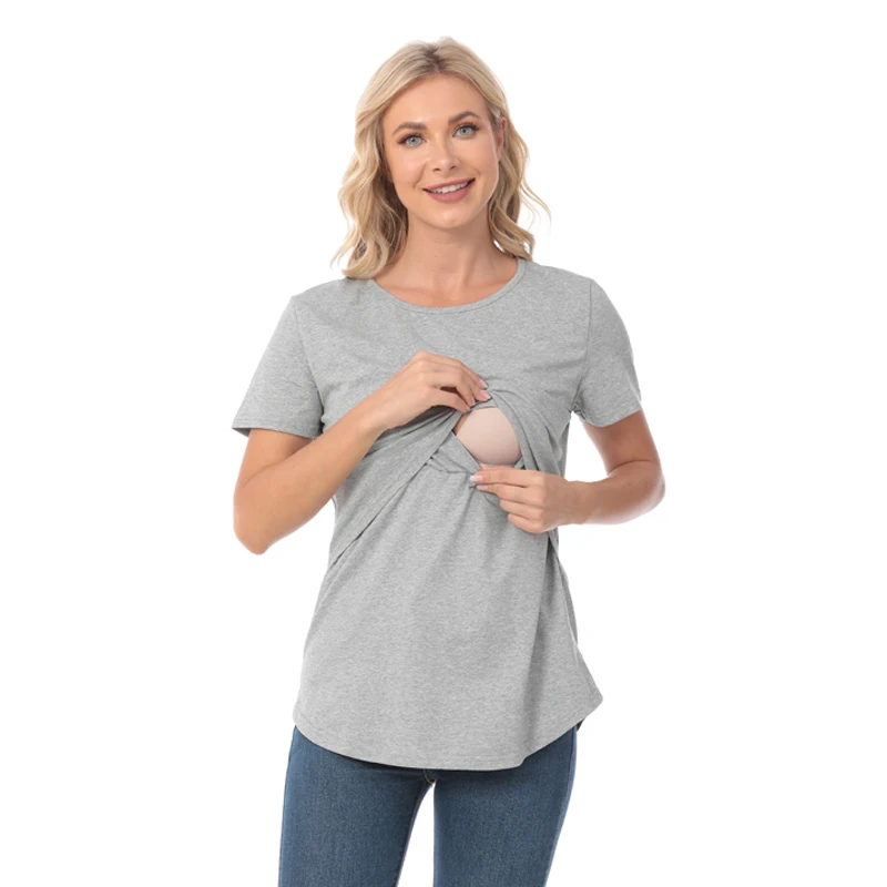 Summer Maternity T-Shirt Big Size Short Sleeve Stretch Cotton Tops Breastfeeding Tops Loose Clothes For Pregnant Women