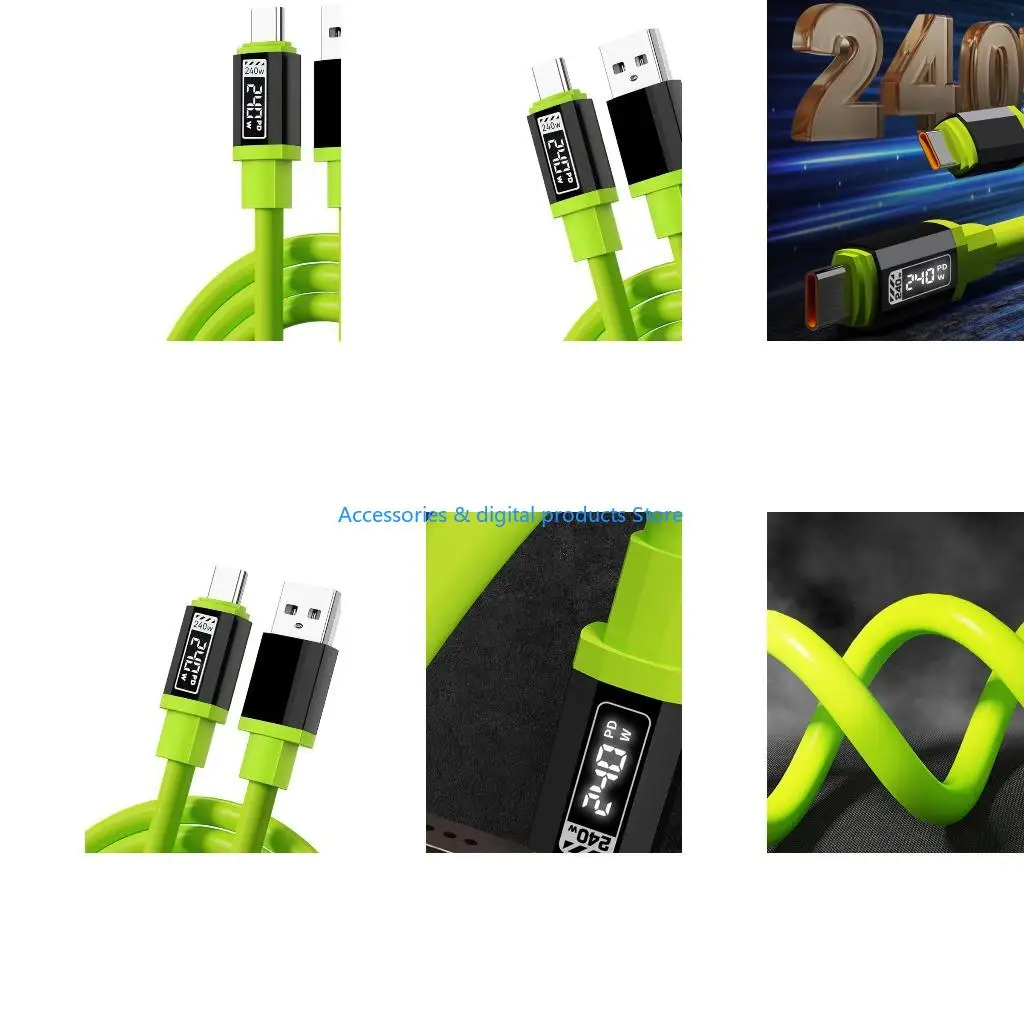 77JD 240W USB C Charging USB Type C Cord 1.5M Silicone Construction Multiple Devices Support Fast Speed Data Sync