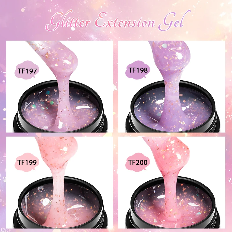 Pink Purple Glitter Extension Gel Nail Polish Laser Sequins Builder UV LED Nail Extension Long Lasting Construct UV Hard Gel DIY