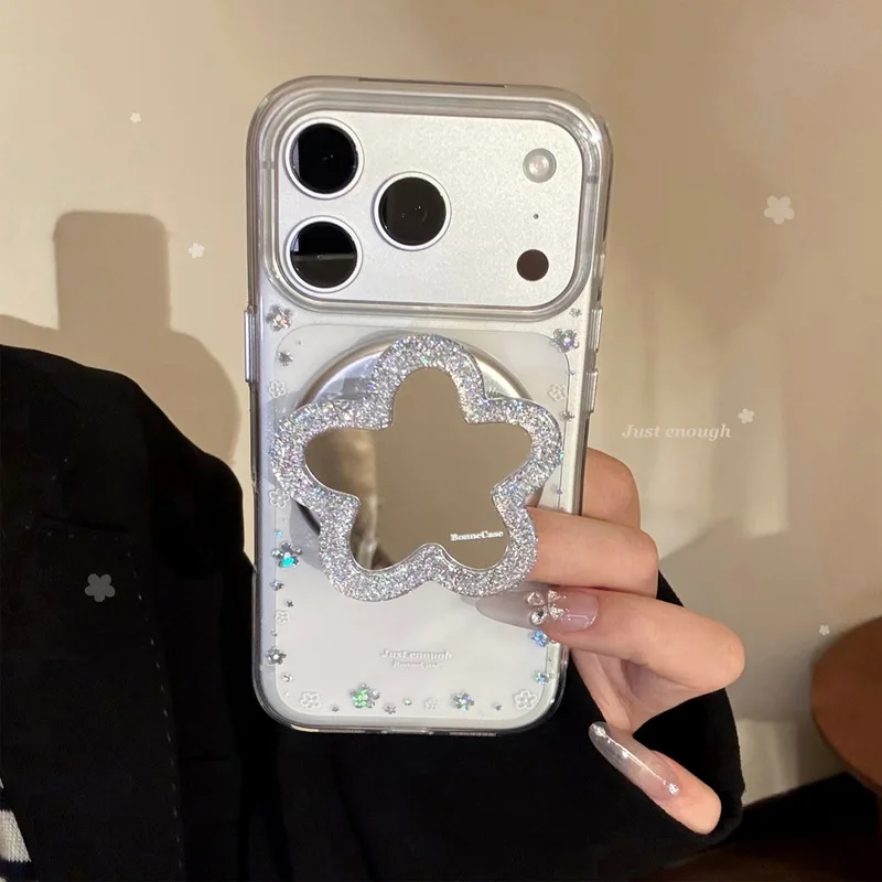 

Luxury Gold Foil Glitter Flower Pattern Clear Magnetic Soft TPU Phone Case With Kickstand Shockproof Protective Cover for iphone