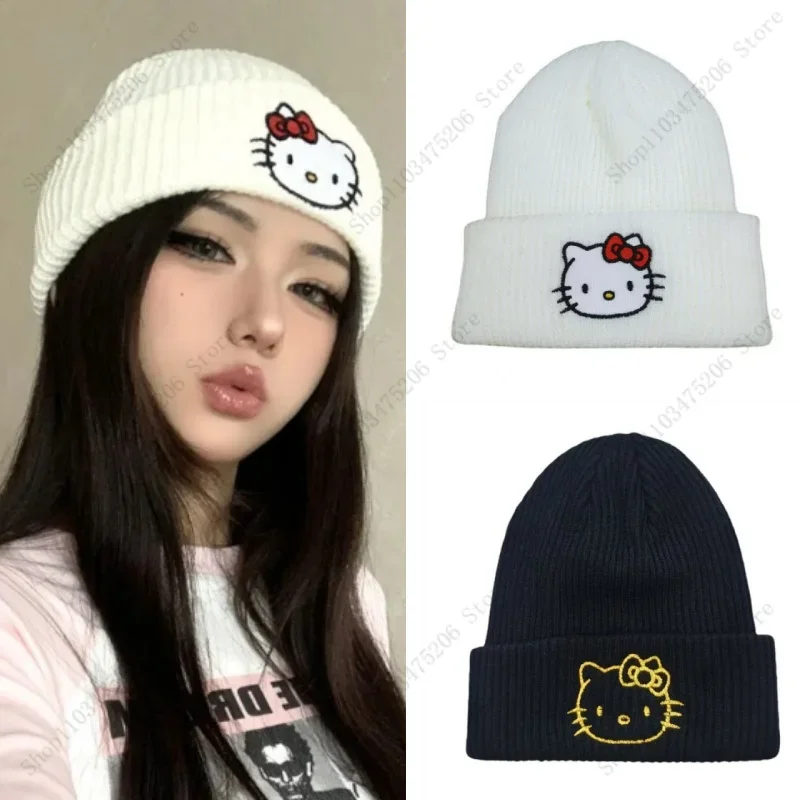 

Embroidered Knitted Hat Kawaii HelloKittys Kuromi Melody Cinnamoroll Thermal Hat Cute Cartoon Birthday Gifts for Couples