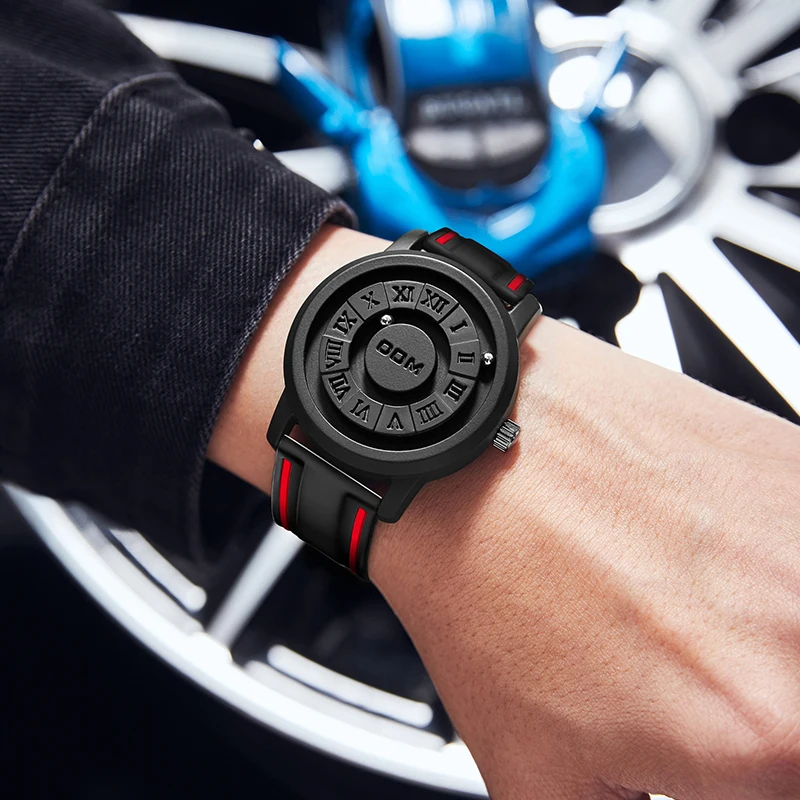 DOM 1345 Herren-Quarzuhr, Plattenspieler, magnetische Magnetperlen, Metallkugel, Kreis, Herrenuhren, Silikonband, kreative männliche Uhr