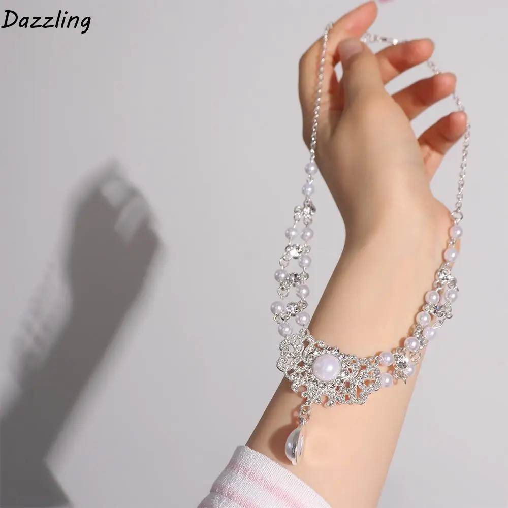 

Luxury Pearl Rhinestone Necklace Beads Elegant Double Layer Necklace Sparkling Neck Jewelry Accessory Pearl Collarbone Chain