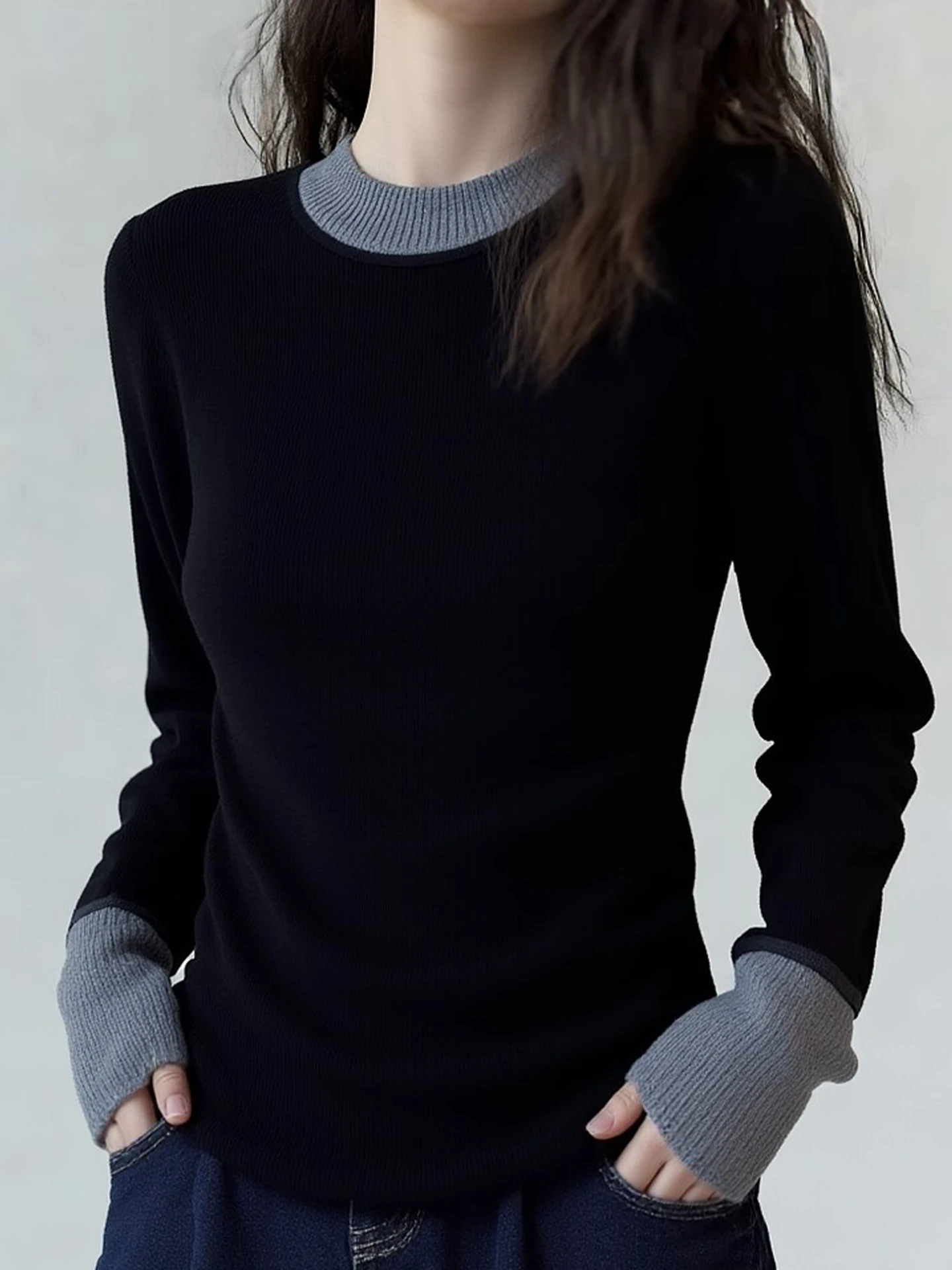 

Приятный для кожи вязаный свитер Thiened с длинными рукавами и цветной блузкой, модный модный женский свитер зимы 2025 года...