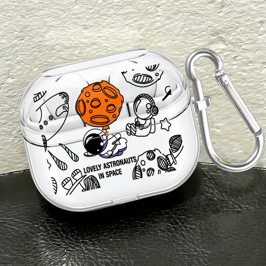 Cartoon Astronaut Case For Samsung Galaxy Buds 4Pro 3Pro 3 FE 2 2Pro Live 4 Pro Clear Earphone Cases Cover With Hook