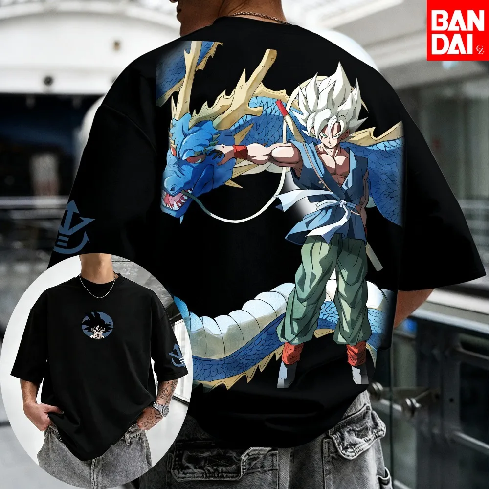 

Летняя мужская футболка Dragon Ball с японским аниме-принтом, хлопковая, в стиле Y2K Harajuku, для мальчиков, детская, семейная, трендовая, с коротким рукавом