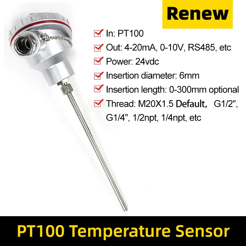 Pt100 Input Pipe Temperature Sensor Furnace Thermal Resistance RTD With Shielded Wire