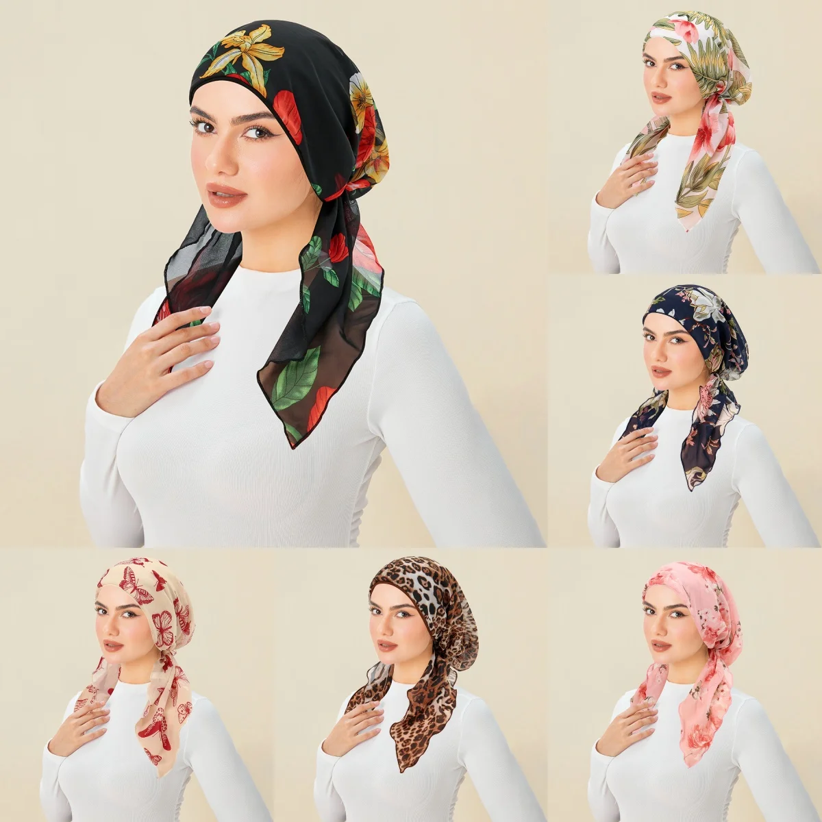 Muslim Fashion Print Hijab Turban Hats Long Tail Head Wraps Soft Strech Hijab Hats Breathable Chemo Cap For Women Girls