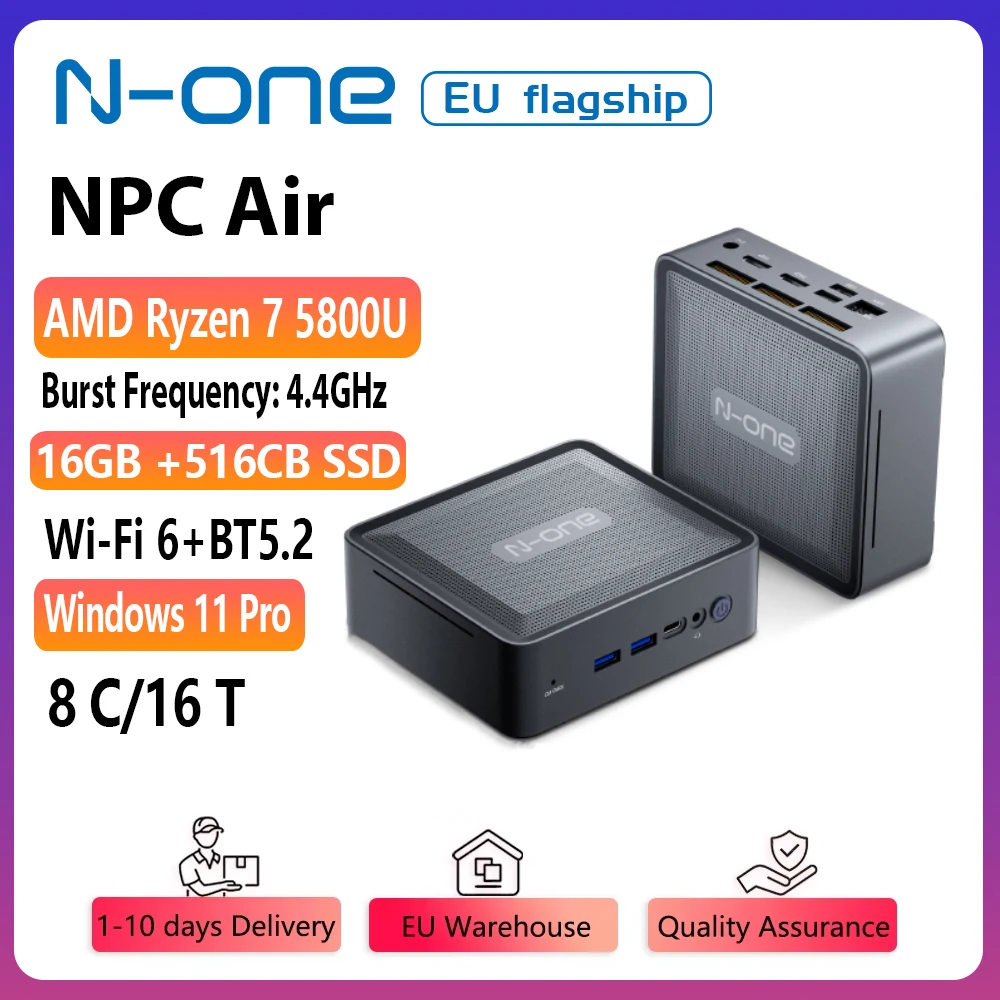 N-one Mini PC Air AMD Ryzen 7 5800U Up to 4.4GHz, 16GB RAM 512GB ROM Micro Desktop Computer Dual-Band WiFi 6 for Home/OfficeGrey