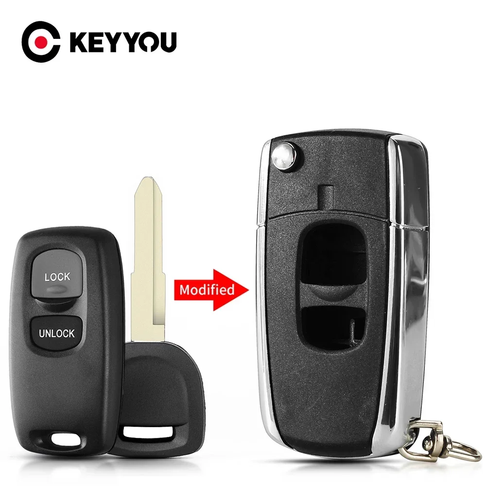 

KEYYOU 5PCS Folding Flip Key For Mazda 2 3 6 323 626 2 Buttons Remote Smart Car Key Shell Case Housing Cover Uncut Blade