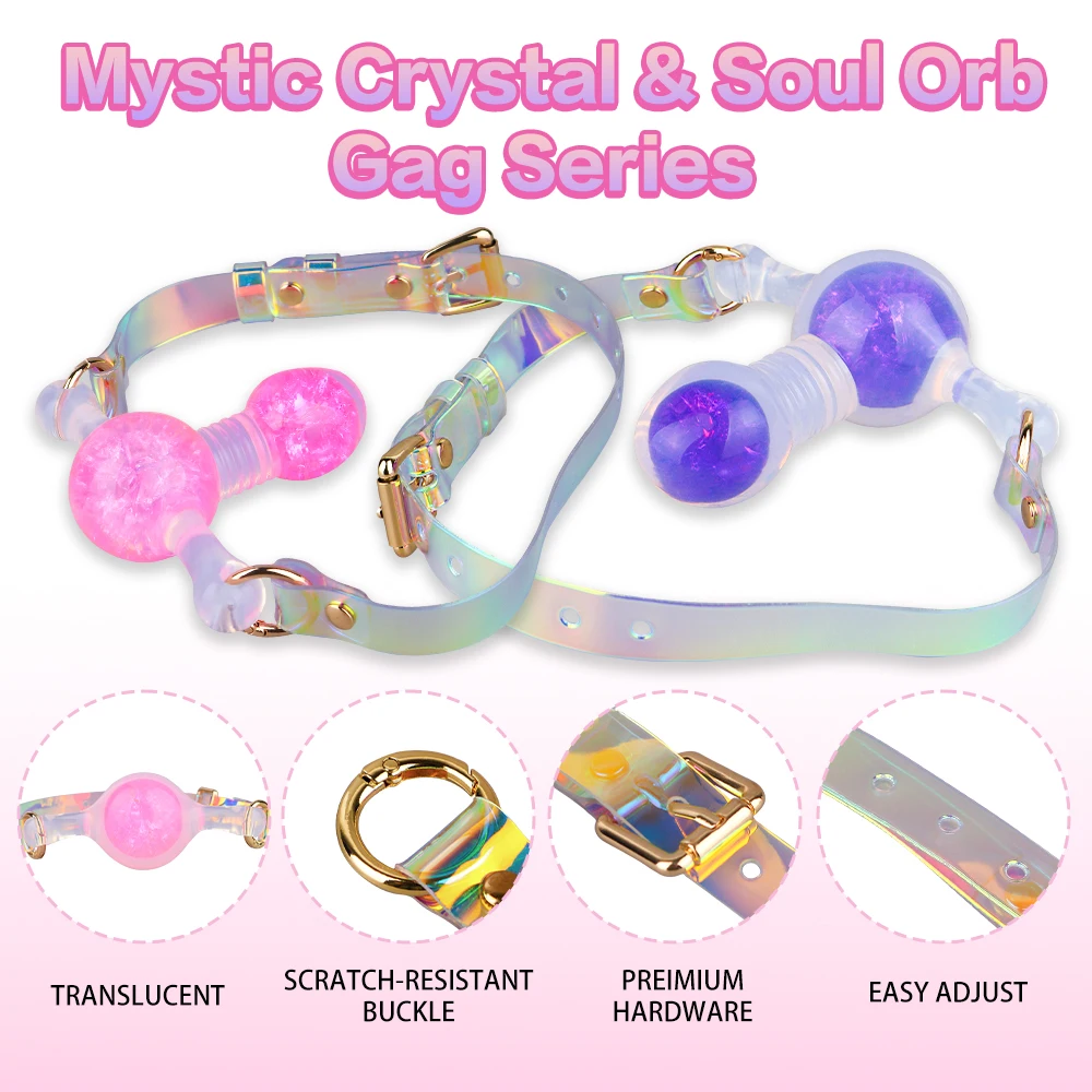 Double Ball Gag with Holographic Crystal Ice Oral Restraints Silicone Mouth Plug BDSM Sex Toys for Women Couples Roleplay Games view 3