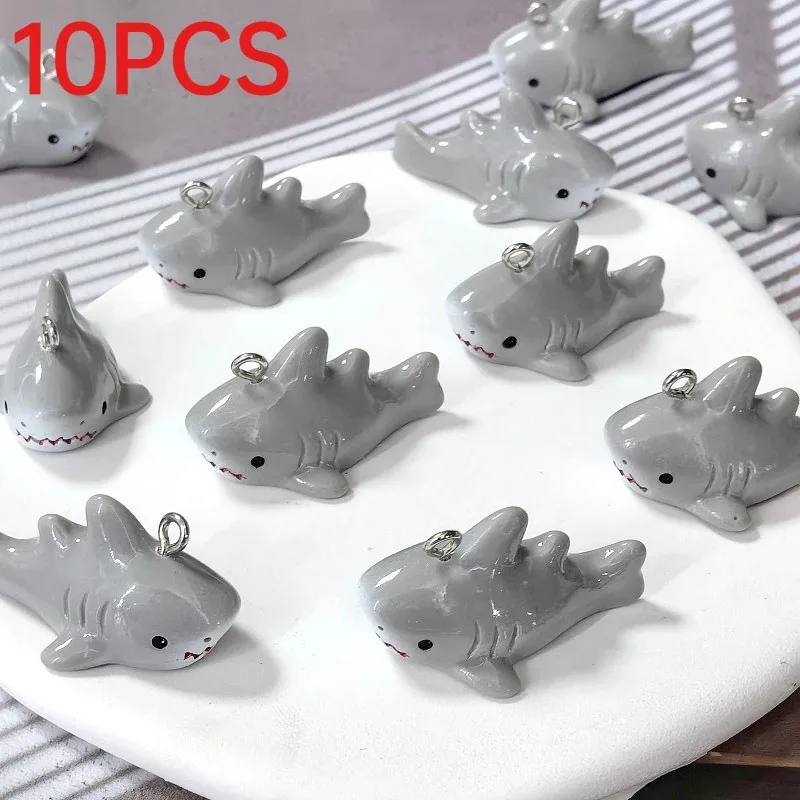 10Pcs Cute Grey Shark Resin Charms Simulation Marine Animal Pendants DIY Earrings Keychain Jewelry Accessories
