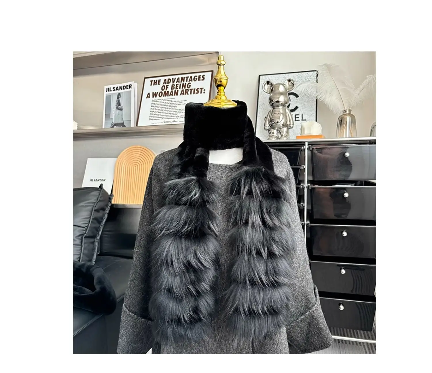 Neuer Schal aus echtem Rex-Kaninchenfell für Damen, Winter-Outdoor-Wärmeisolierung, 100% echter Fuchsfell-Schal, modische dicke Rex-Kaninchenfell-Schals für Mädchen. – Detail 1