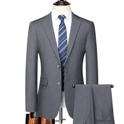 S-8XL New (Blazer+ Pants) Men's Fashion Business Gentleman Trend Slim-fit Casual Wedding Travel Plus-size Solid Color Suit