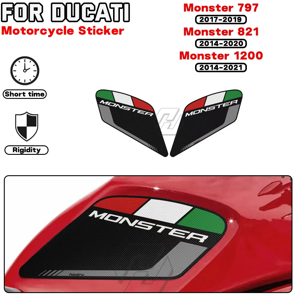 For DUCATI Monster 797 821 1200 2014-2021 Motorcycle Anti-slip Side Fuel Tank Pad Knee Decal Protection Stickers With Moto Logo