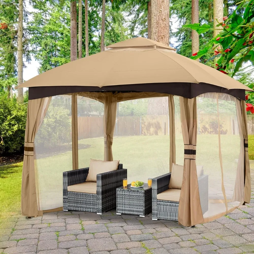 

Outdoor Awning Outdoor Patio Gazebo for Garden with Upgrade Steel Frame and Netting Walls (8x8 Beige) Folding Canopy Tent Decor