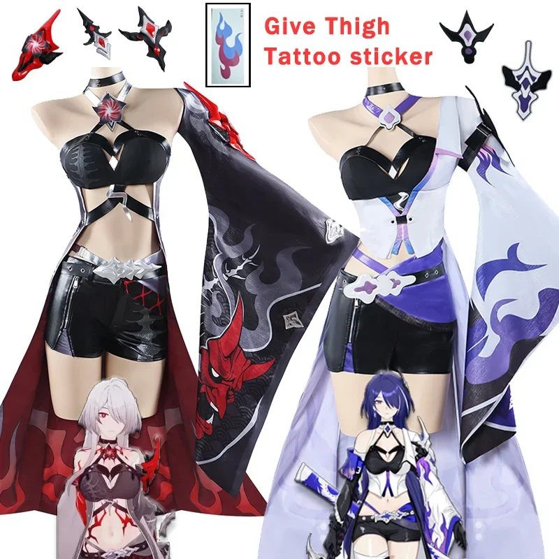 Acheron Cosplay Game Honkai Star Rail Acheron Rode Kostuum Jurk Pruik Schoenen Full Set Vrouwen Rollenspel Carnaval Feestkleding