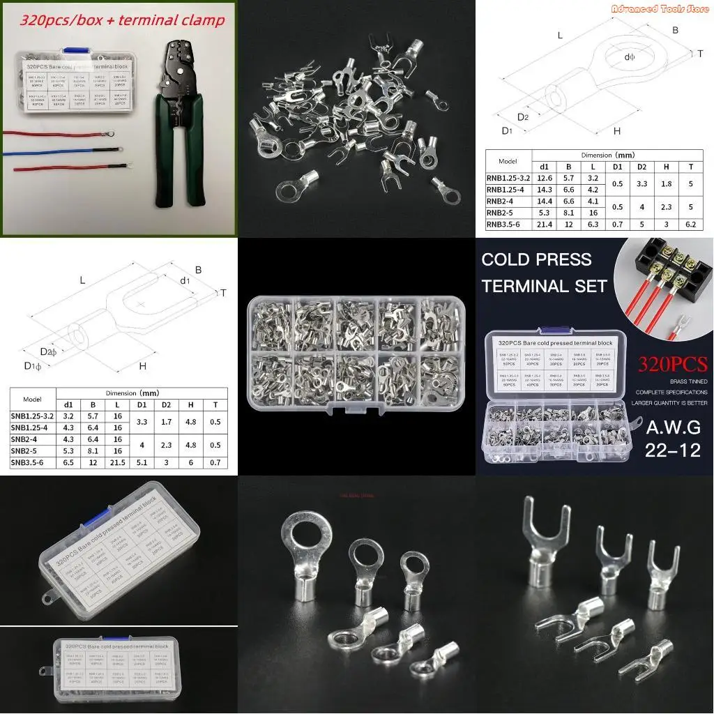 320pcs Crimp Connector Non-Insulated Ring Terminal & Fork Connector W91B