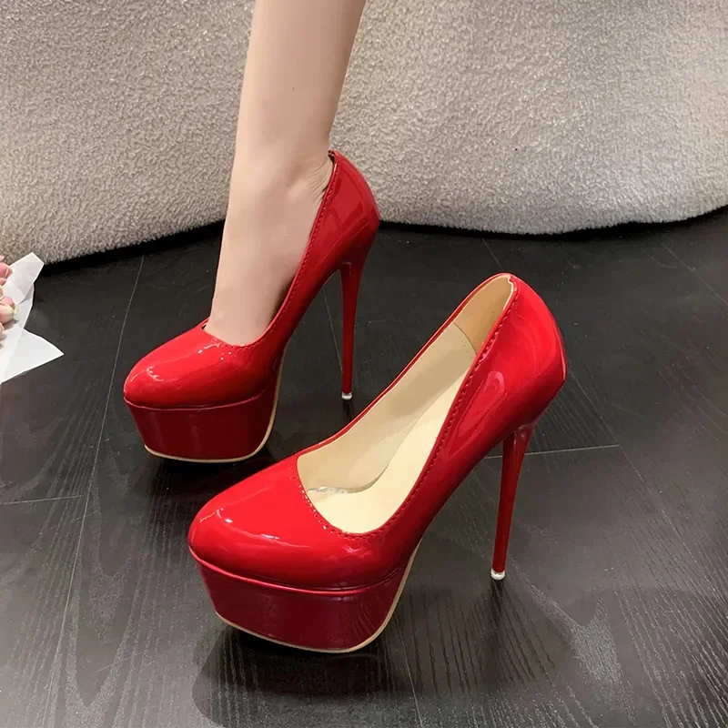 Plus Size Fashion Shoes for Ladies Slip-on Women\'s Pumps Thin Heels Super High Heel Pumps Women Round Toe Platform Shoes Ladies