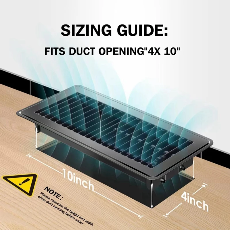 Registro de piso de 2 piezas de 4 x 10 pulgadas, rejillas de ventilación de piso resistentes, cubiertas de ventilación de aire de calor, cubiertas de ventilación de piso para registro de piso de calentador