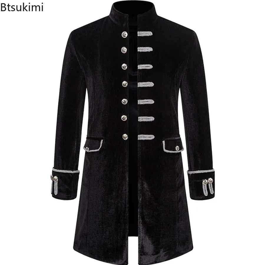 

2026 Men's Steampunk Velvet Trench Coat Vintage Prince Overcoat Medieval Renaissance Jacket Victorian Cosplay Christmas Costumes