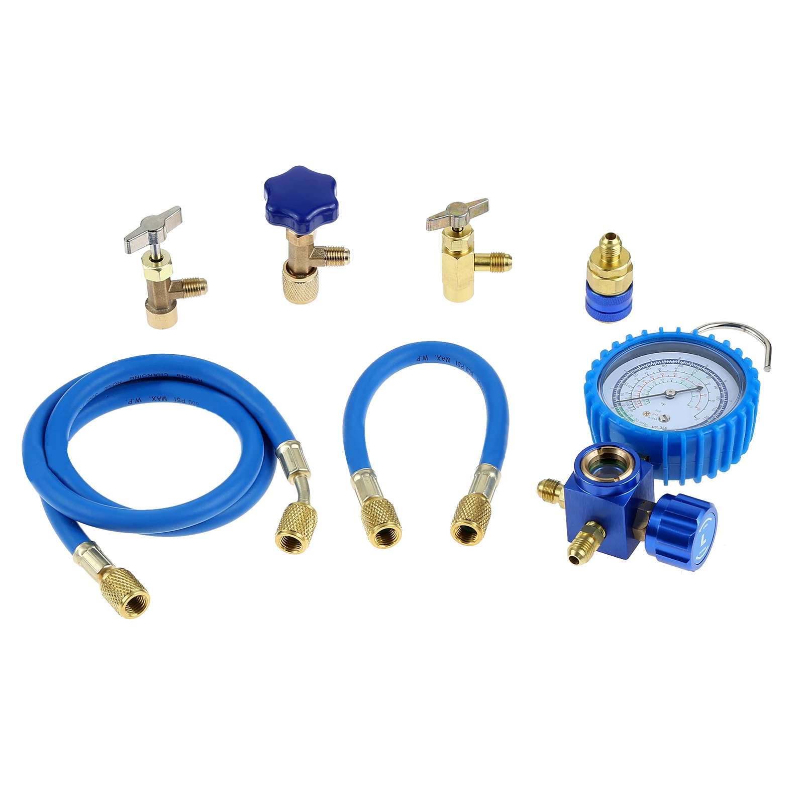 A/C R134A Refrigerator Freon Recharge Hose Kit with R134A Piercing and Self-Sealing Can Tap, 7/16