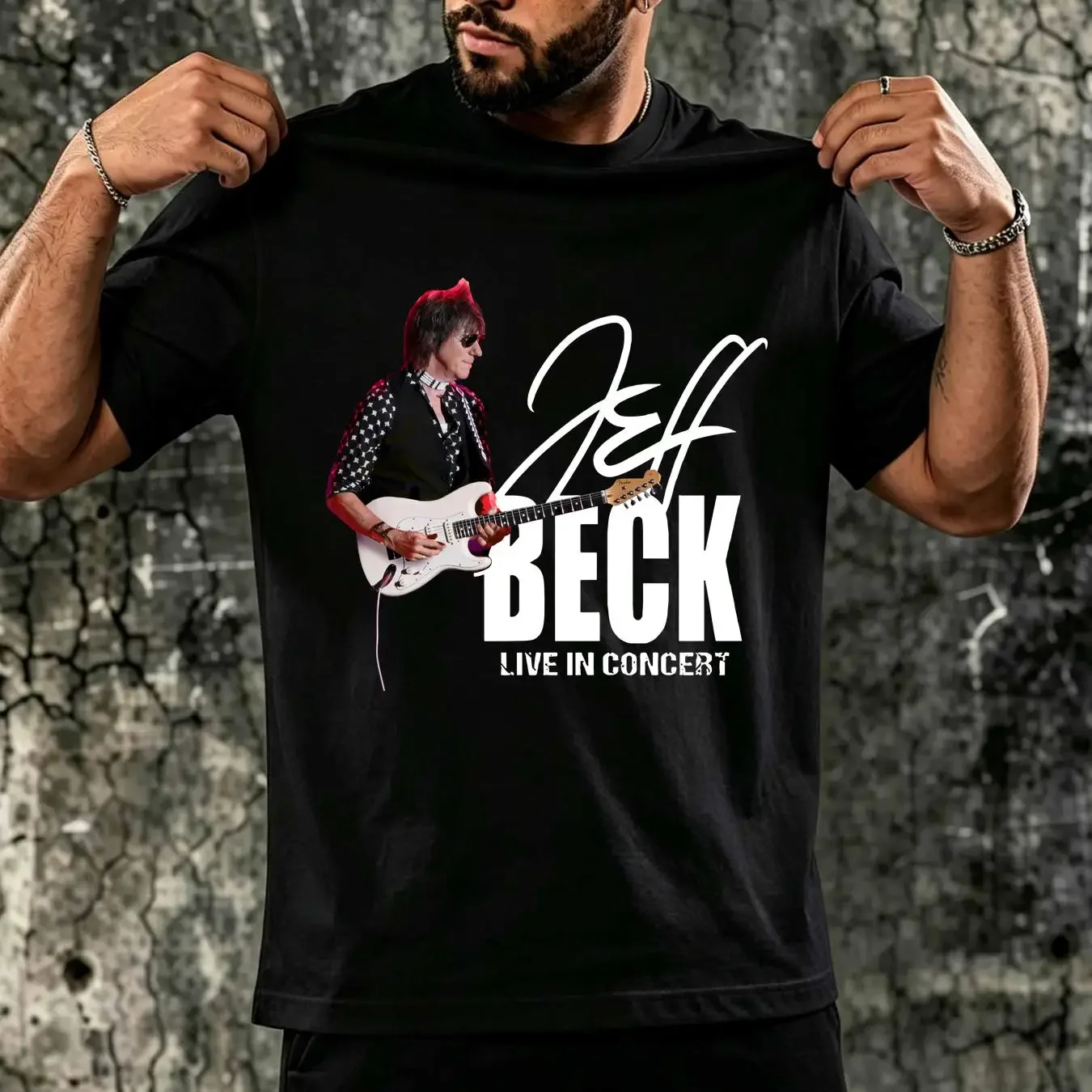 washed T Shirt Jeff Beck Black All size For  vintage Washed Slightly streetwear fashion Comfortable Stretched Versatile Unisex