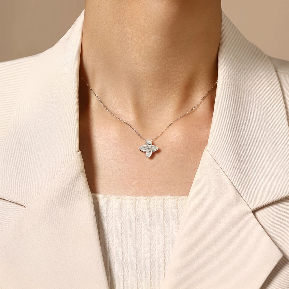 MINTYBOX Pear Cut Moissanite Necklaces for Women S925 Silver Four Pointed Star Pendant Dainty Charm Wedding Bridal Jewelry Gifts