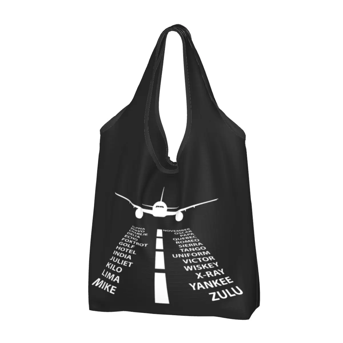 Phonetic Alphabet Pilot Airplane Aviation Gift Portable Tote Shopping Bags Reusable Shopper Bag Grocery Handbag Shoulder Bag