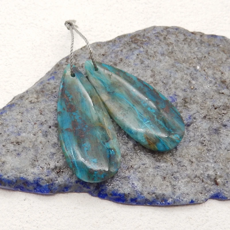 Handmade Natural Stone Chrysocolla Teardrop Water Drop Earring Bead DIY Making Jewelry Finding 35x16x4mm 8g