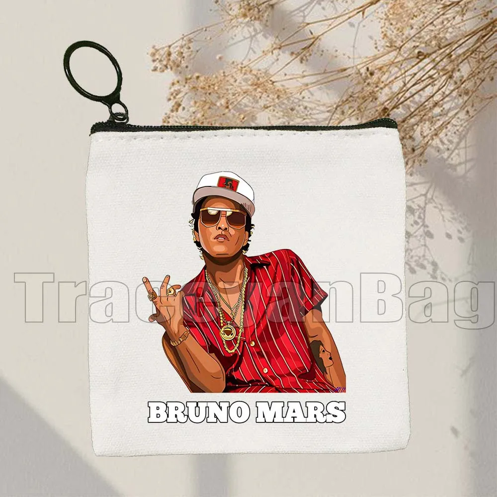 Vintage BRUNO MARS PORTRAIT Live the Moment Rock 'n' Roll Time Traveler ผ้าใบเหรียญกระเป๋าสแควร์คีย์การ์ดกระเป๋ากระเป๋าสตางค์กระเป๋า