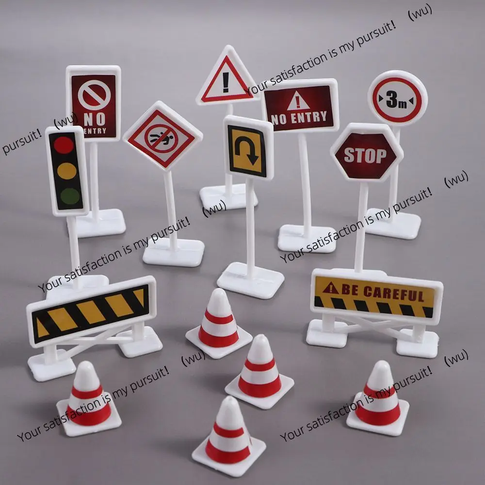 15 pieces/set, mini traffic sign model toy, road obstacle puzzle, simulation scene, birthday gift.