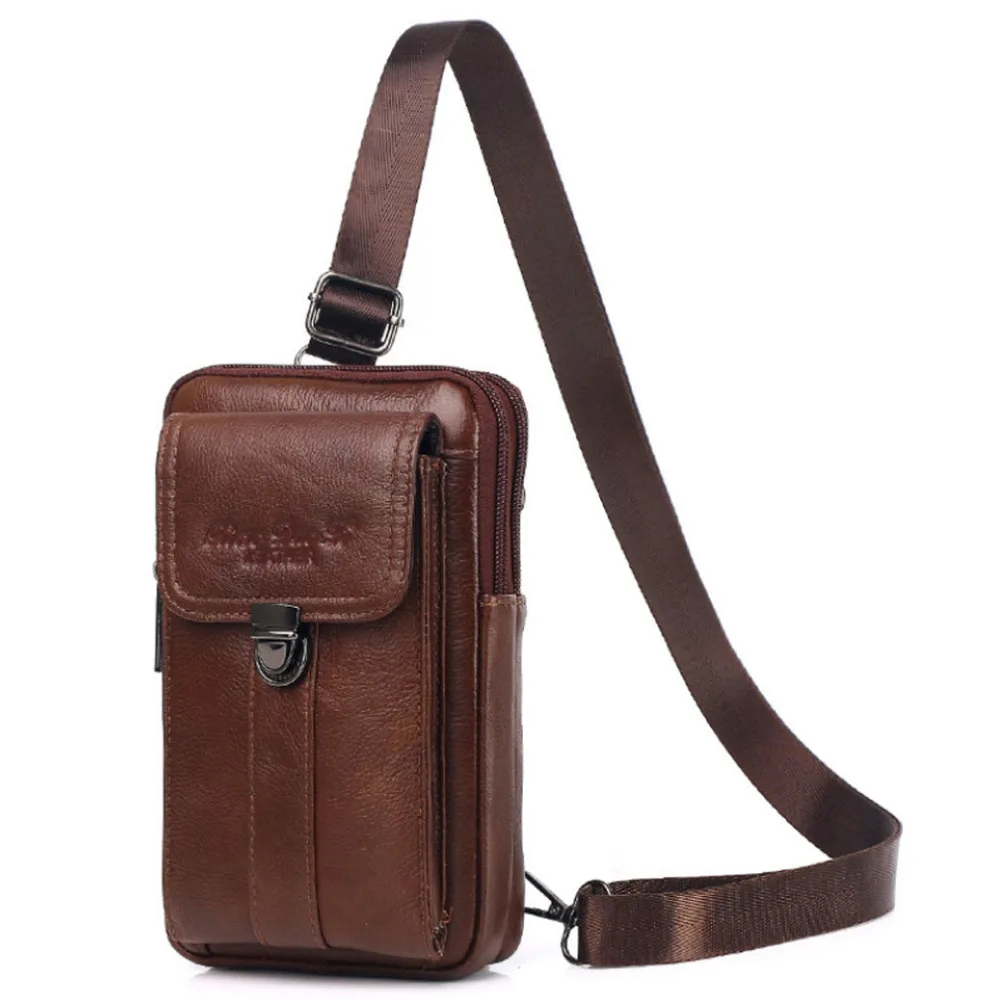 Bandolera de hombro de cuero Vintage para hombre, bolso de cintura con cinturón para teléfono, bandolera de viaje, cartera, bandolera