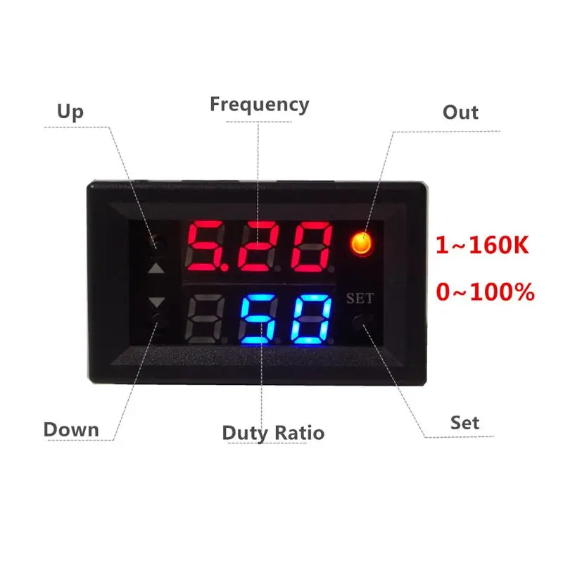 Ulepszony generator sygnału Pojedynczy generator sygnału PWM Regulowany cykl pracy częstotliwości impulsów 1 Hz-160 Khz