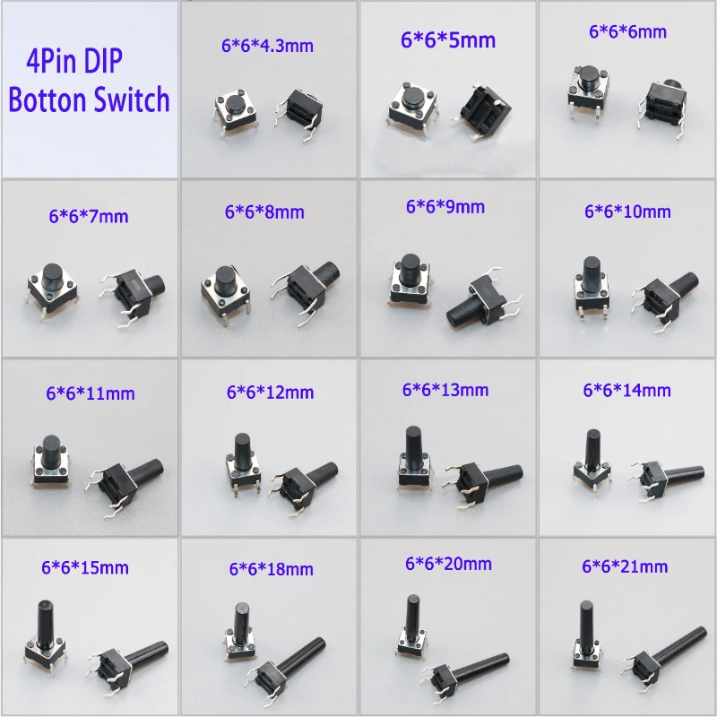 10pcs Press Switch 6X6X5/4.3/5.5/6/7/8/9/10/13MM Tact Switch Push Button Switch 12V 4PIN DIP Micro Switch For TV/Toys/home - Detail 1
