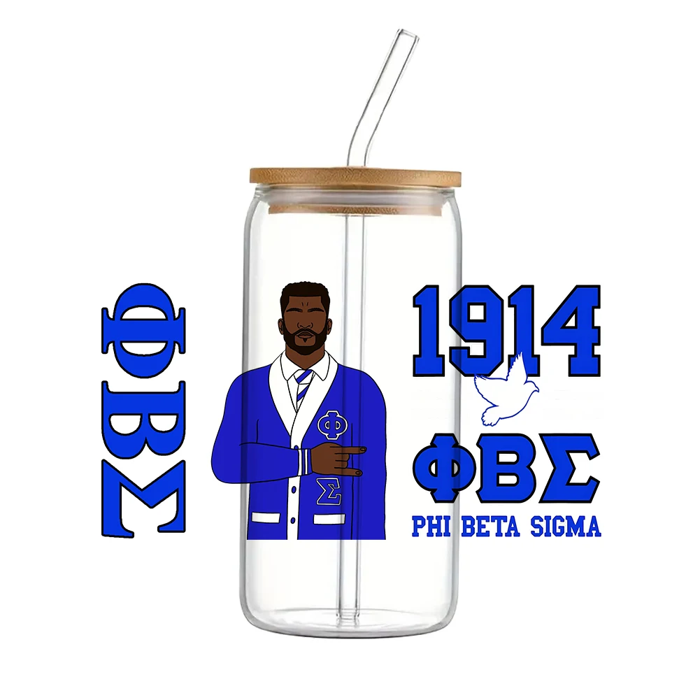 Phi beta sigma fraternidade uv dtf transferência adesivo à prova dwaterproof água transferências decalques para 16oz copo de vidro envoltório adesivos