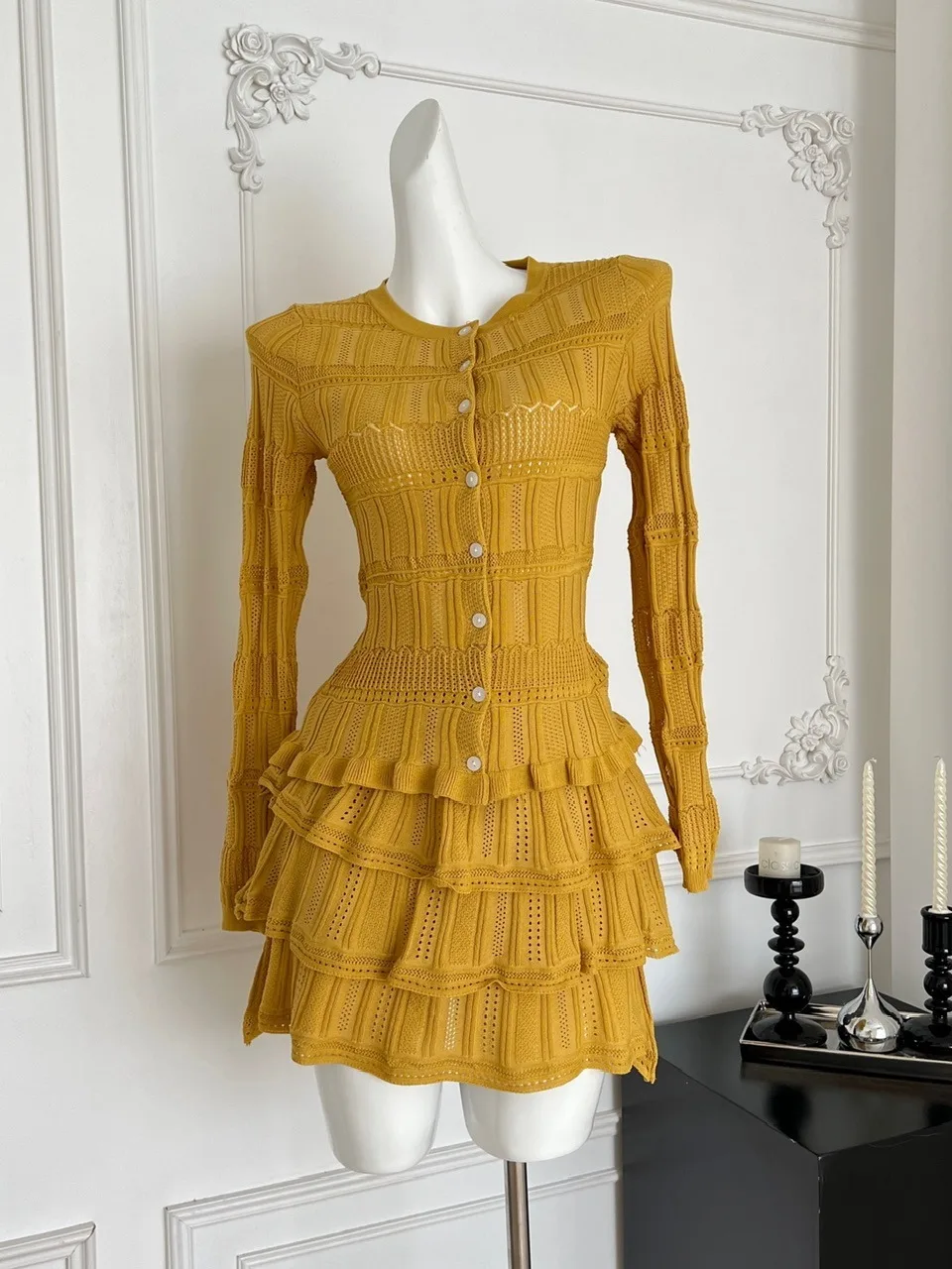 

Корейский Sle Sweet Gentle женский осенний модный длинный све ажурный вязаный кардиган с высокой талией плиссированная юбка